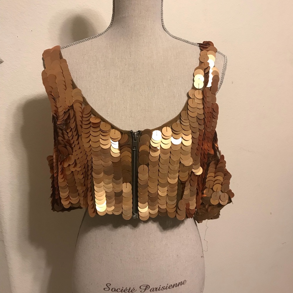 Betsey Johnson Gold Sequence Zip-Up Vest